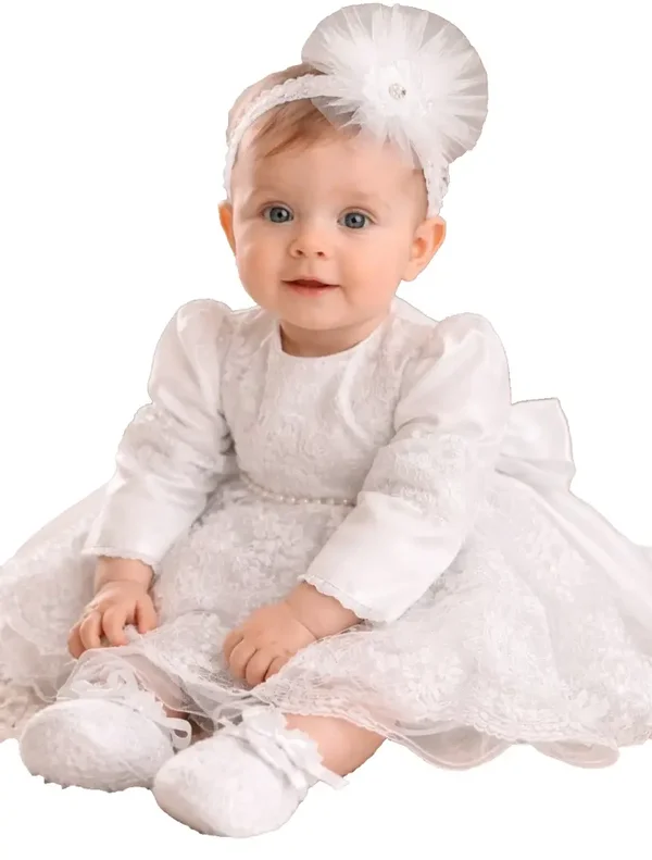 Taufkleid Gr. 74 Taufe Kleid Stirnband Schuhe Taufoutfit Baby 3tlg 6-9 Monate
