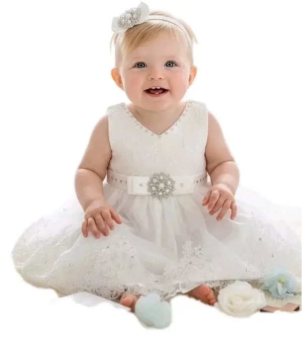 Taufkleid Baby 74 80 9-12M Kleid Taufe Geburtstag Partykleid Stirnband Mädchen
