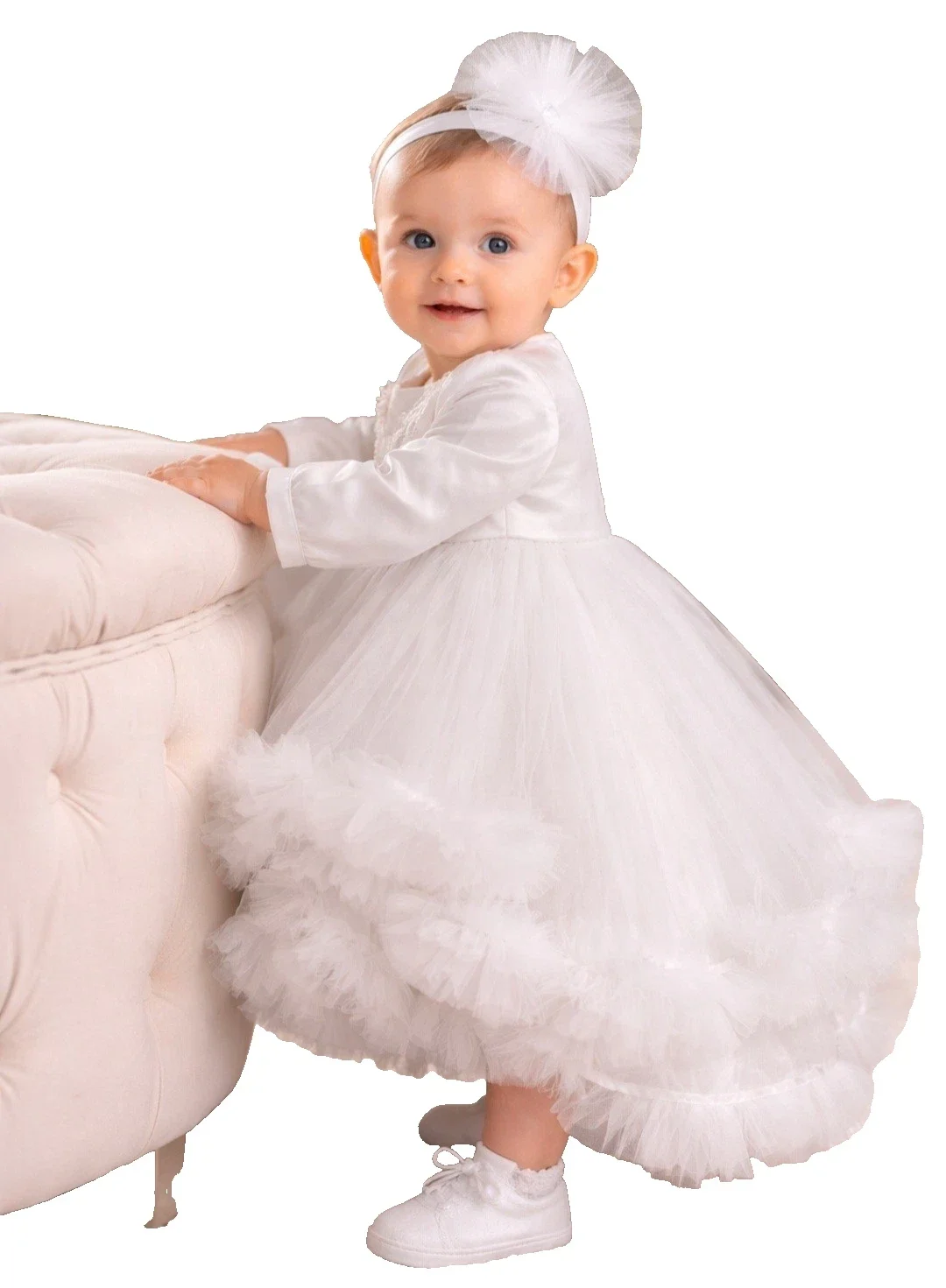 Taufkleid Gr. 62 68 Kleid Baby Taufe Set Stirnband Bolero Babykleid Partykleid 3-6 Monate