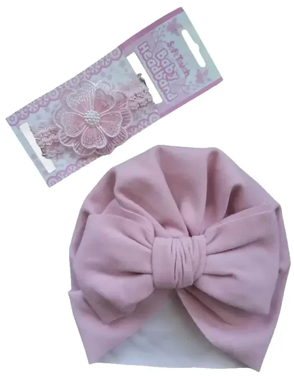 Baby Mütze Turban Stirnband Set Neugeborene Geschenkset Geschenk Geburt 0-6 Mon