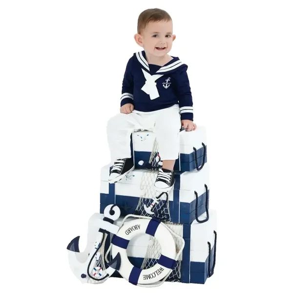 Baby Strampler Overall Gr. 56 62 Geschenk Geburt Taufanzug weiß blau 0-3 Monate