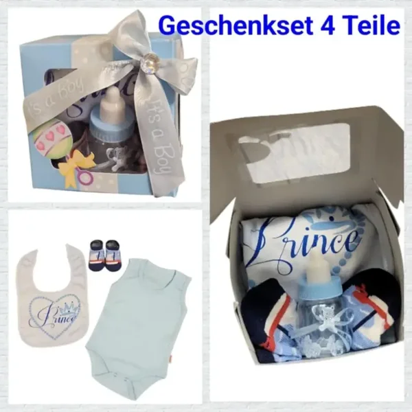 Baby Junge Geschenkset Geschenkbox Geburt Neugeborene 4-tlg Box Babygeschenk Set