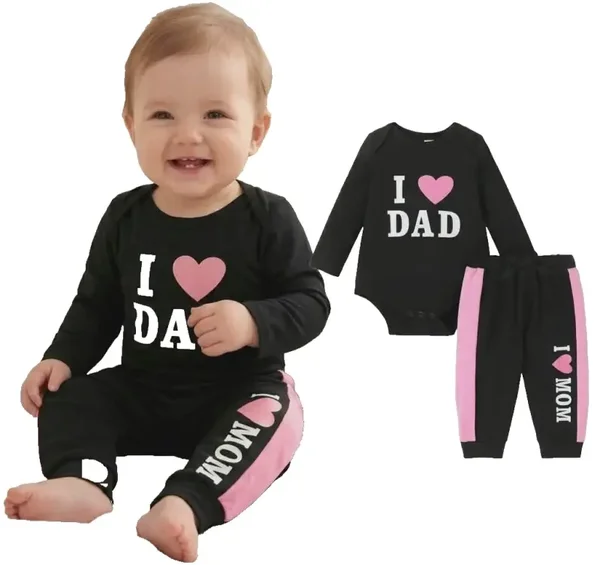 Baby Set I Love Mom Dad Geschenkset Gr.  68 74 80 Geschenk Geburt Mädchen Junge Set 2-tlg