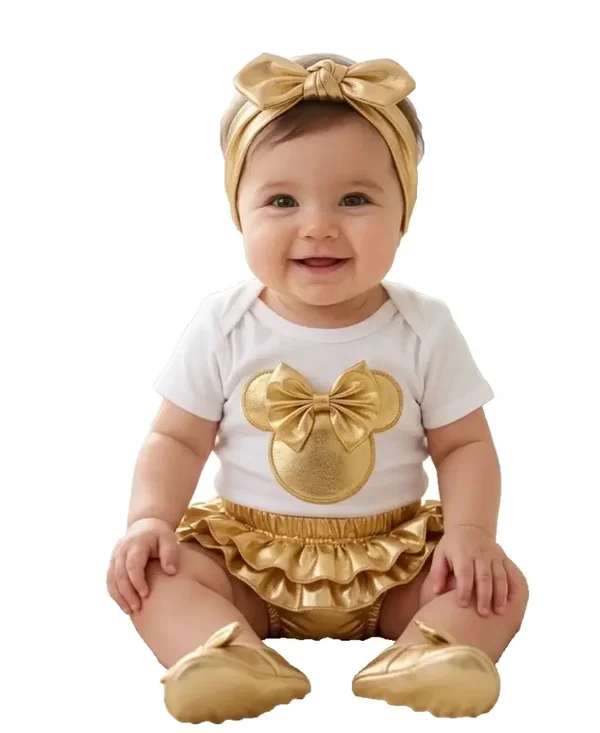 Baby Mädchen Set Gr. 50 56 68 74 80 4tlg Body Tutu Tüllrock Haarband Schuhe gold