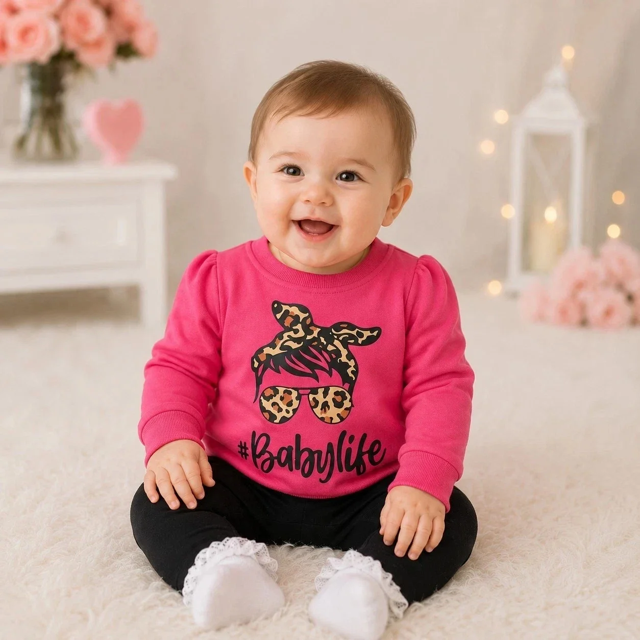 Baby Langarmshirt  Baumwolle Rosa Shirt Langarm Druck Baby life