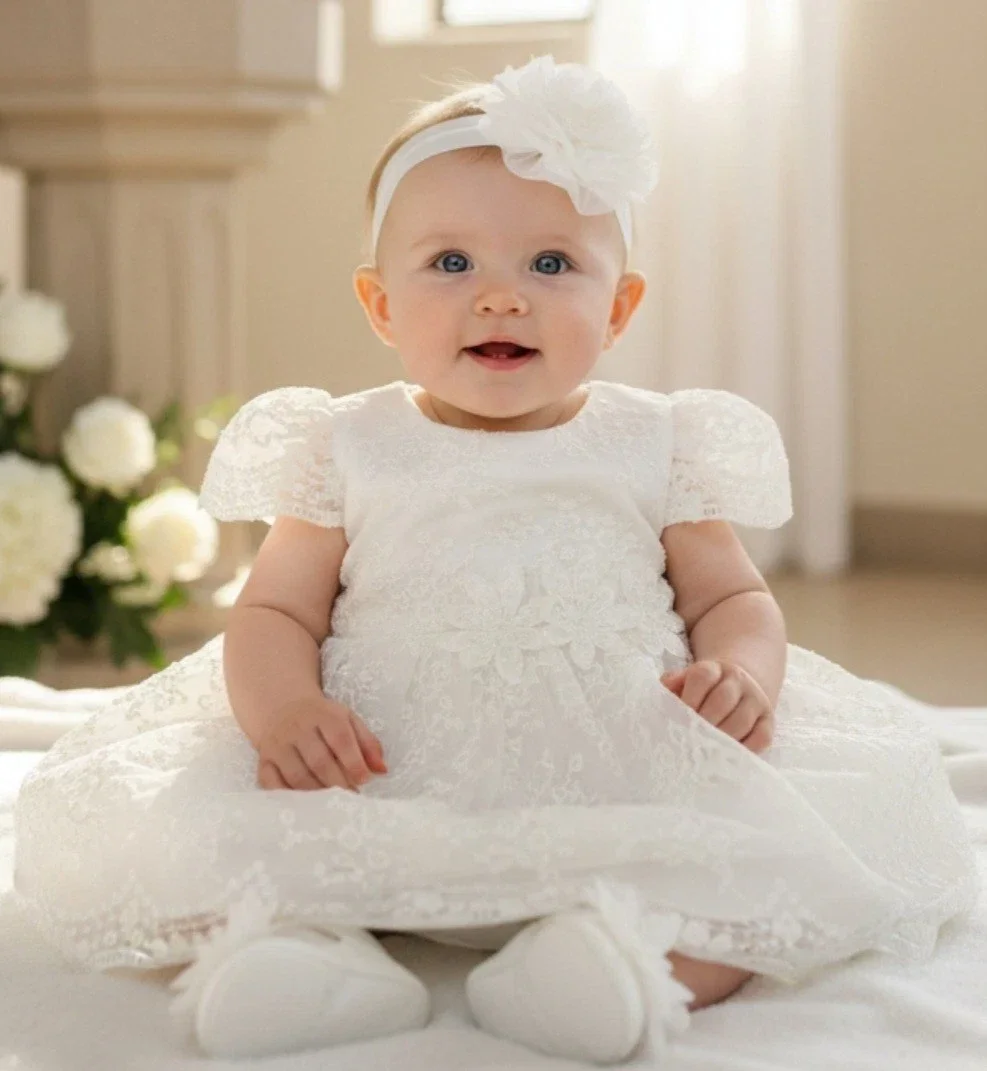 Taufkleid Gr. 74  Schuhe Stirnband Kleid Taufe Taufoutfit Partykleid 6-9 Monate