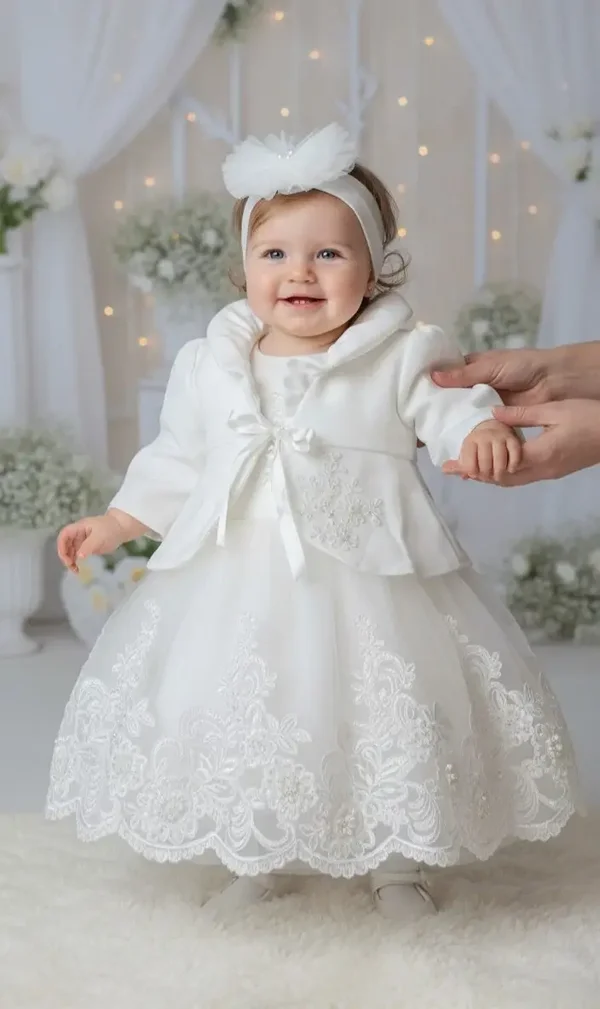 Taufkleid Gr 74 Kleid Baby Taufe Set Spitze Partykleid elfenbein 6-9 Monate