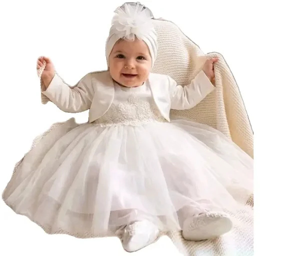 Taufkleid Gr. 56 62 Schuhe Stirnband Bolero Taufoutfit Partykleid ivory 0-3 Monate