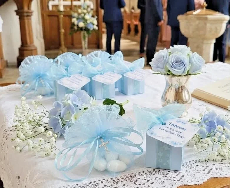 Gastgeschenk Taufe Kommunion Konfirmation Bonboniere Geschenk Gäste Blau Kreuz