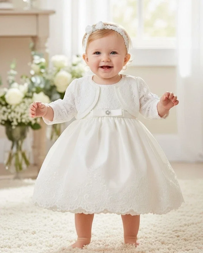 Taufkleid Gr 74 80 Kleid Taufe Set Taufe Mädchen Partykleid weiß 9-12 Monate