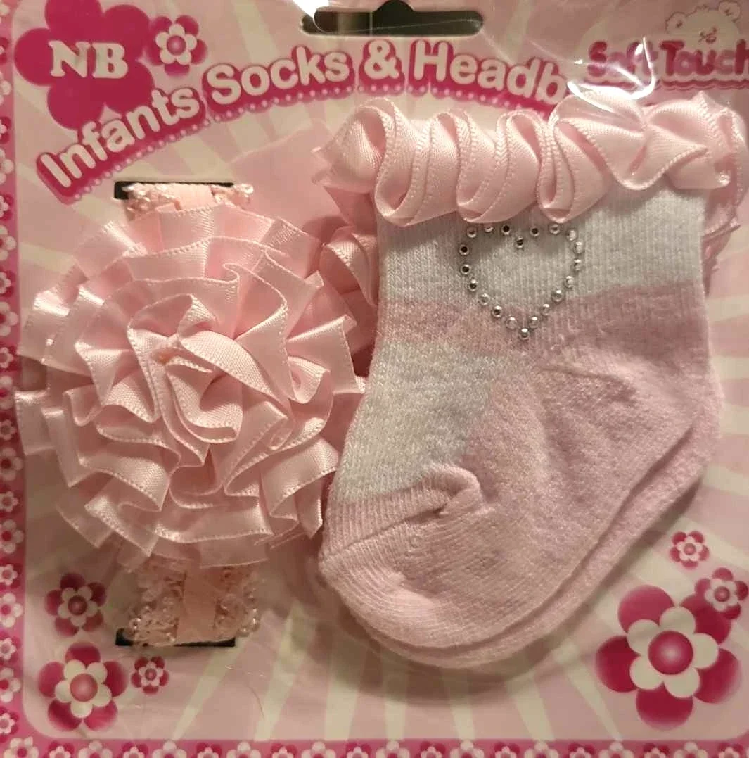 Baby Geschenkset Neugeborene 0-3M/3-6M Stirnband Socken Geschenk Geburt Set Rosa