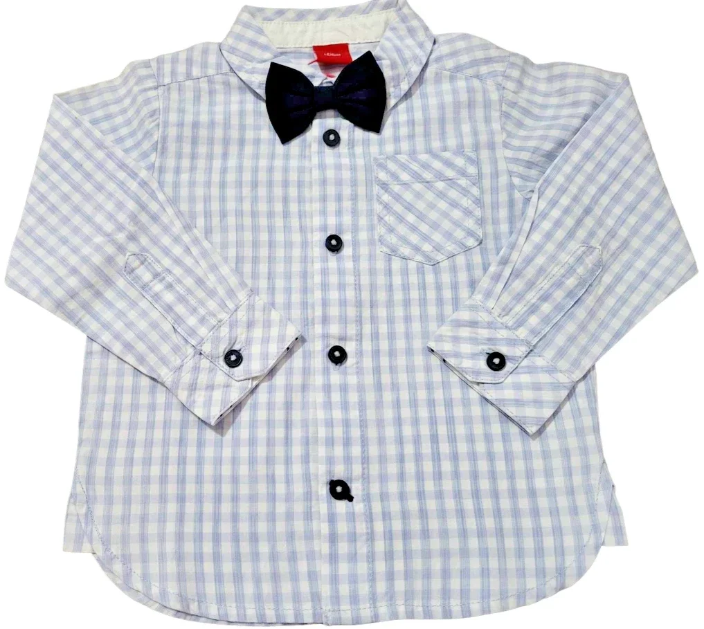 s.Oliver Taufhemd Baby 86 Taufanzug Babyhemd Taufoutfit Taufe Hemd elegant blau karriert
