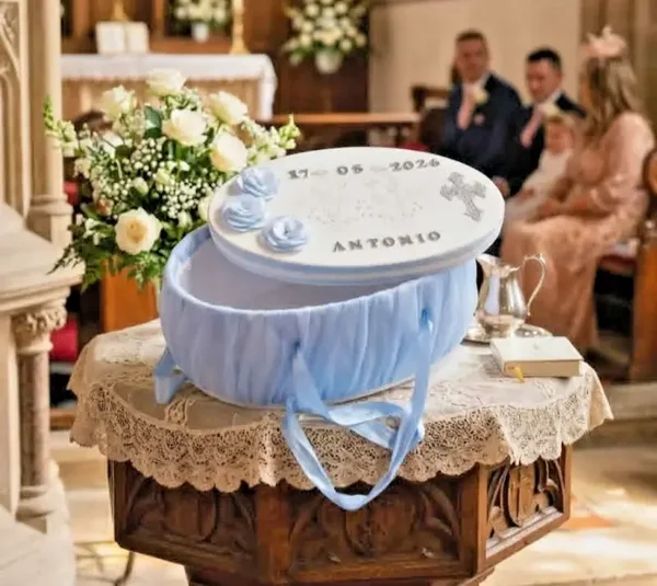 Baby Taufbox Aufbewahrungsbox Taufe Orthodox Erinnerungsbox Taufkiste Oval Blau