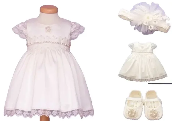 Taufkleid Gr.74 Kleid Taufe Baby Stirnband Bolero Schuhe 4-tlg ivory 6-9 Monate