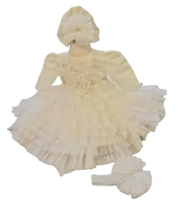 Taufkleid Gr. 62 68 Kleid Baby Taufe Set Stirnband Bolero Babykleid Partykleid 3-6 Monate