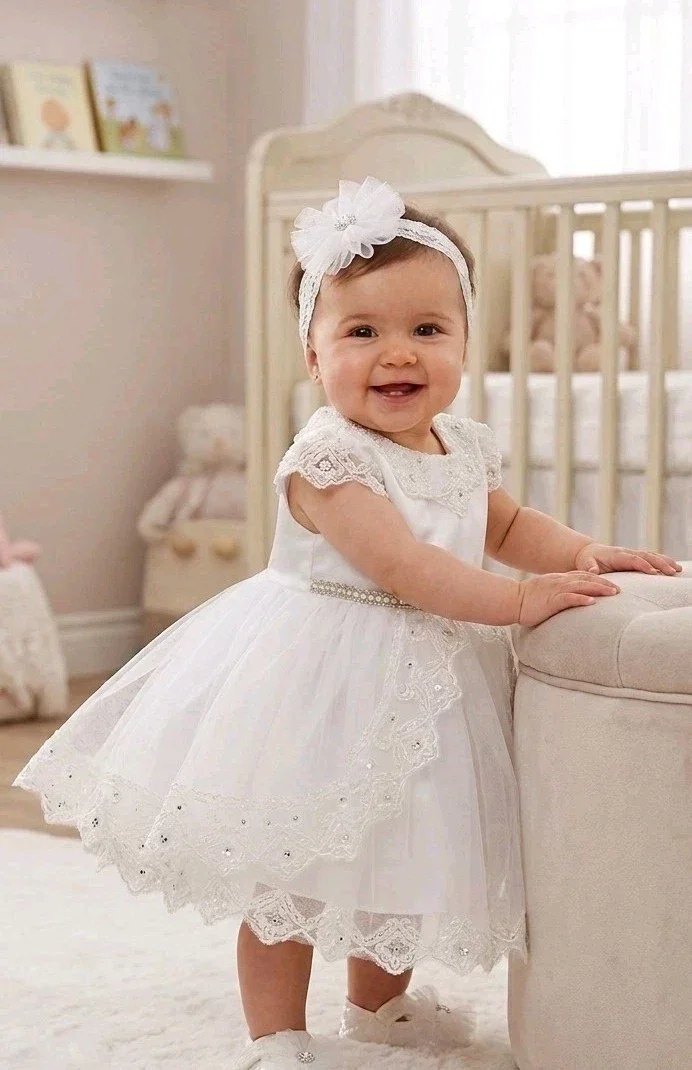 Taufkleid Kleid Taufe 68 74  Schuhe Stirnband Babykleid Taufoutfit Partykleid 6-9/9-12 Monate