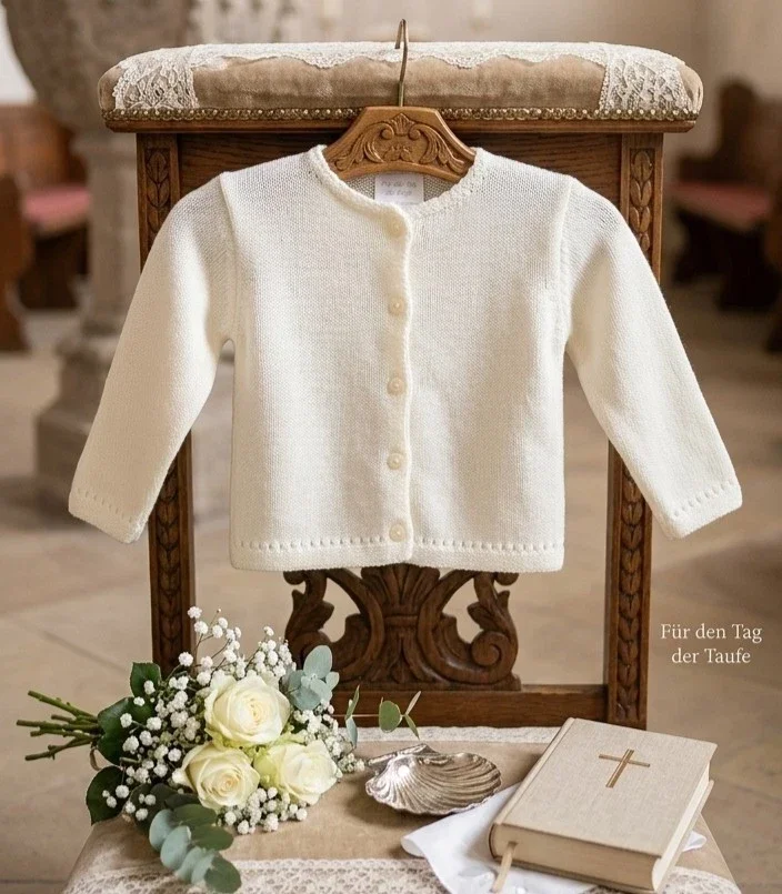 Baby Jacke Jäckchen Strickjacke Taufe Taufjacke beige creme elegant 12-18/18-24 Monate