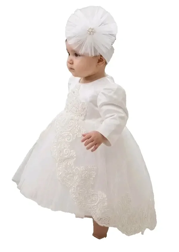 Taufkleid Gr.62 68 Babykleid Taufe Set Kleid Stirnband Partykleid 2tlg 3-6 Monate