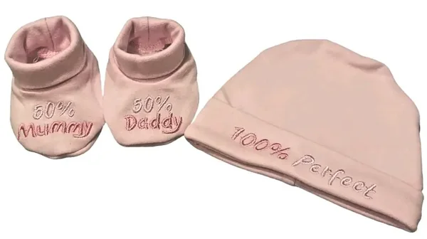 Baby ​Set Babymütze Schuhe Neugeborene Gr. 50 56 Erstling Geschenk Geburt Rosa
