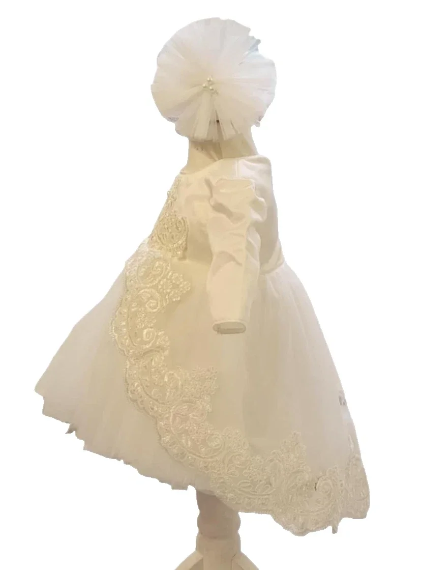 Taufkleid Gr.62 68 Babykleid Taufe Set Kleid Stirnband Partykleid 2tlg 3-6 Monate