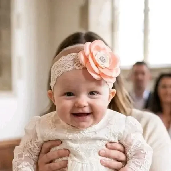 Baby Stirnband Haarband Kopfband Gr. 6-12M Handmade Taufe Hochzeit Party Rosa