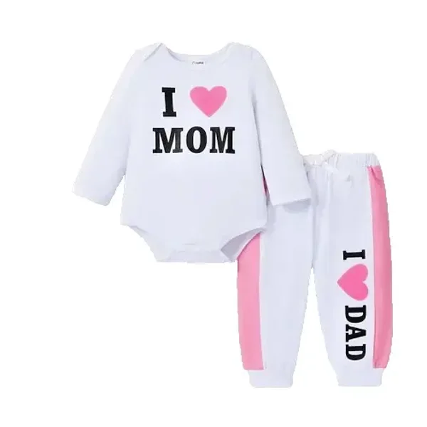 Baby Set I Love Mom Dad Geschenkset Gr. 56 62 68 74 80 86 Geschenk Geburt Mädchen Set 2-tlg