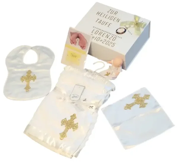 Baby Geschenk Taufe Set Geschenkset Geschenkbox Box Name Taufdatum Taufdecke
