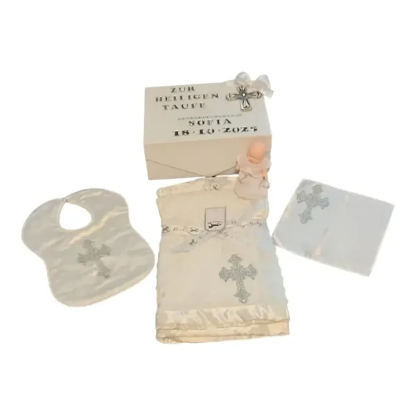Baby Geschenk Taufe Set Geschenkset Geschenkbox Box Name Taufdatum Taufdecke