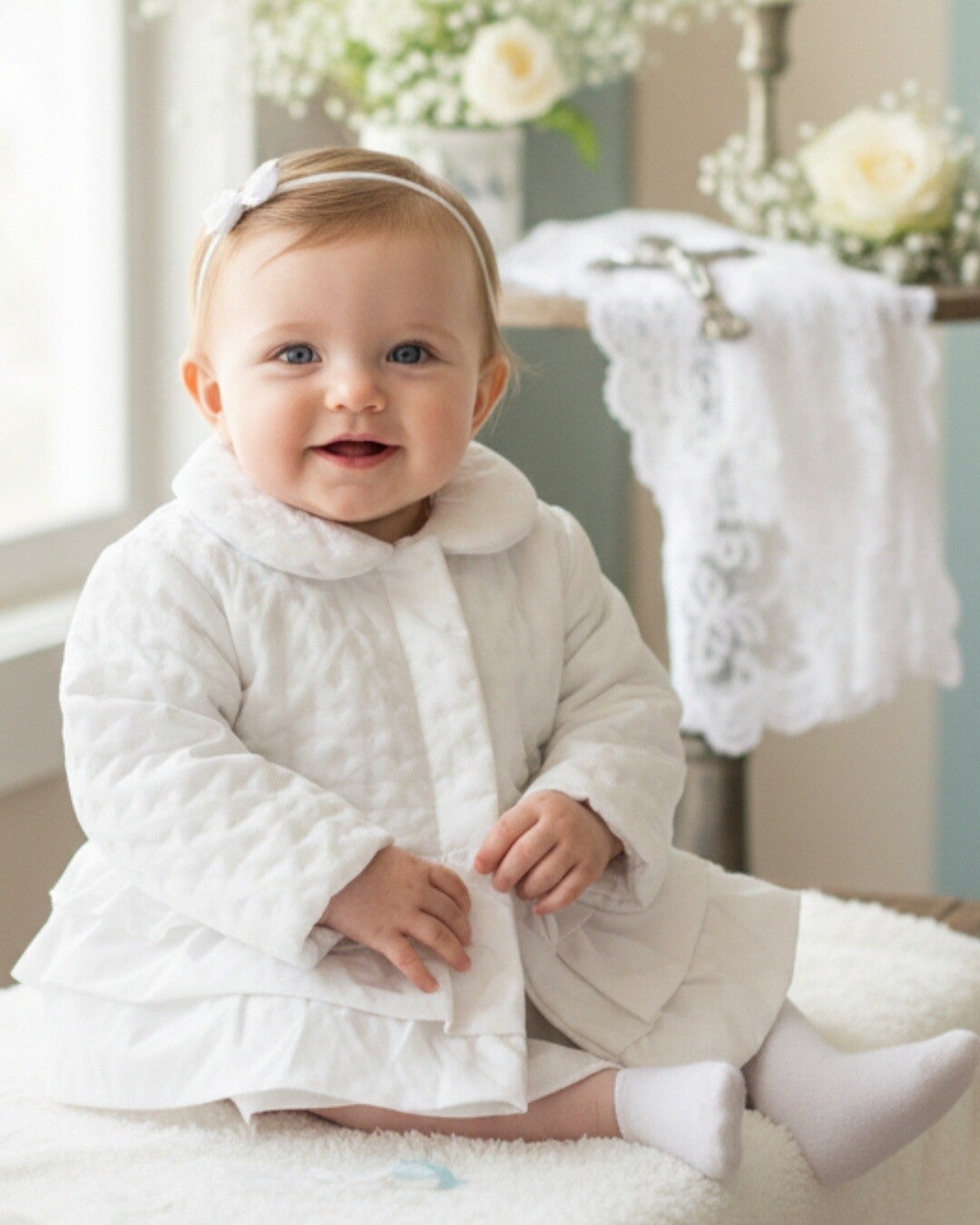 Taufmantel Taufjacke Mädchen weiß Mantel Jacke Taufe Taufkleid Gr.74 80 6-9 /9-12 Monate