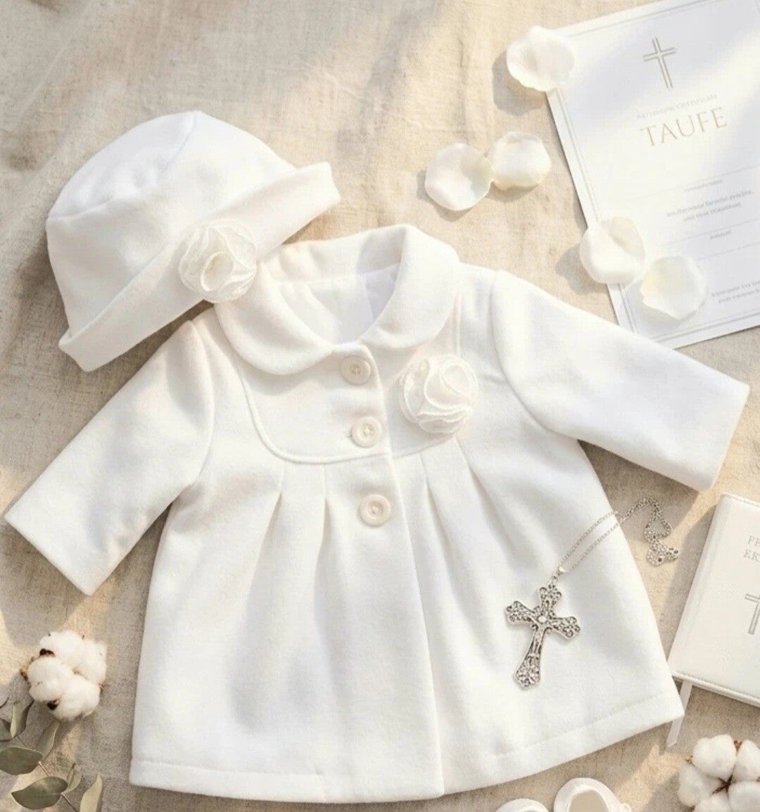 Baby Taufmantel Set Mantel Taufe Hut Taufoutfit Taufkleid Mädchen Gr. 62 68 3-6 Monate