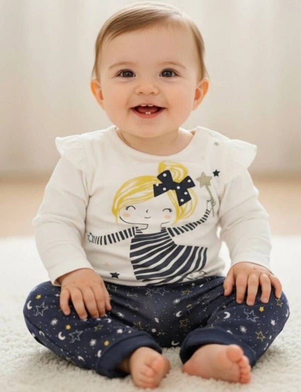 Baby Mädchen Set Gr. 74 80  Geschenkset Langarmshirt Hose 9-12M Geschenk blau