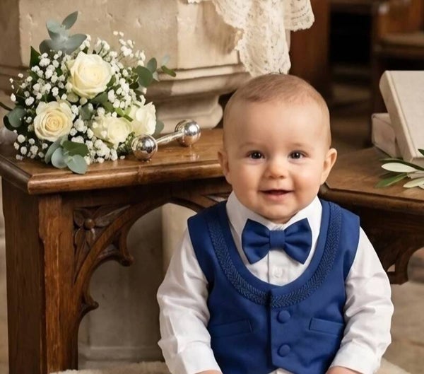 Baby Taufhemd Set Taufe Junge Gr.74 80 Body Hemd Fliege Weste 9-12 Mon Blau 3tlg