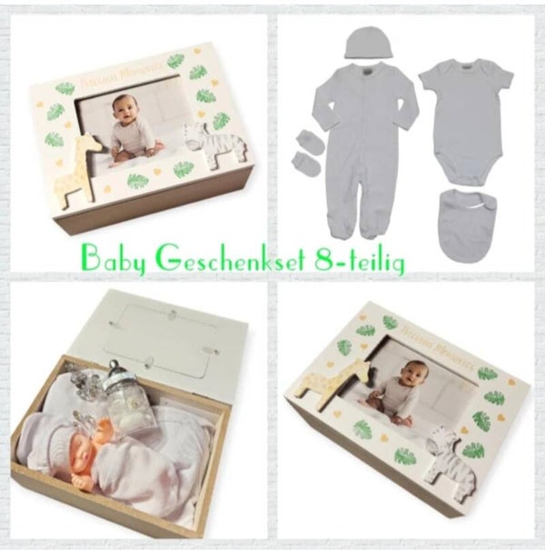 Baby Set Gr. 50 56 Geschenkset Geschenkbox Geburt Taufe 8-tlg Erstausstattung