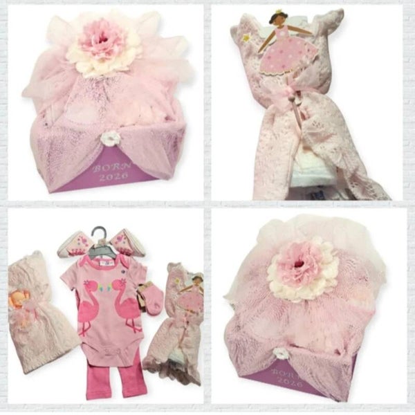 Baby Mädchen Windeltorte Geschenkset Geburt Neugeborene Geschenkbox 8-tlg Set