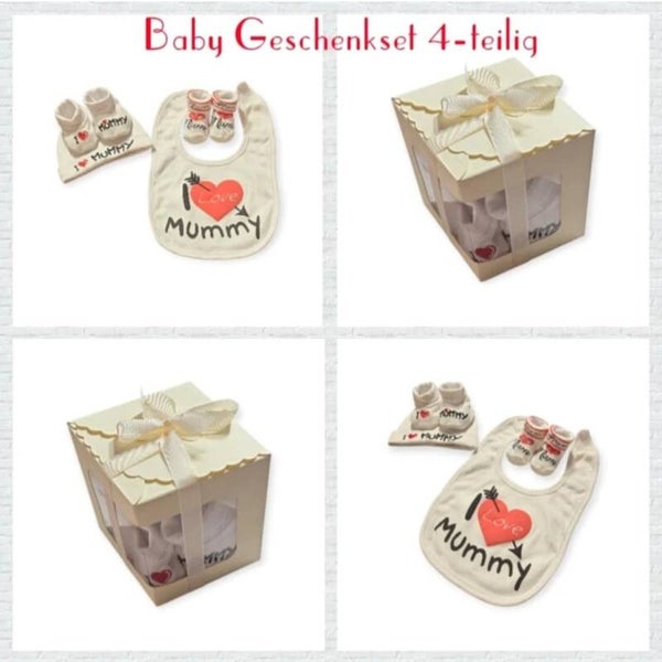 Baby Neugeborene Geschenkset Geschenkbox Geburt Gr. 50 56 0-3M 4tlg Geschenk