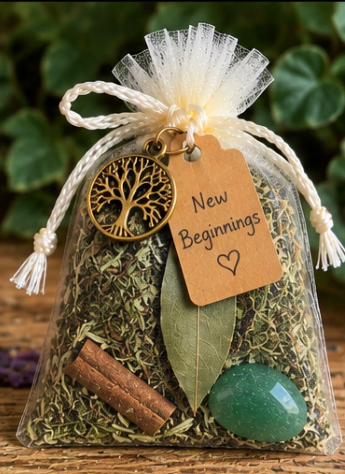 New Beginnings. Botanical Intention Pouch with Green Aventurine Crystal