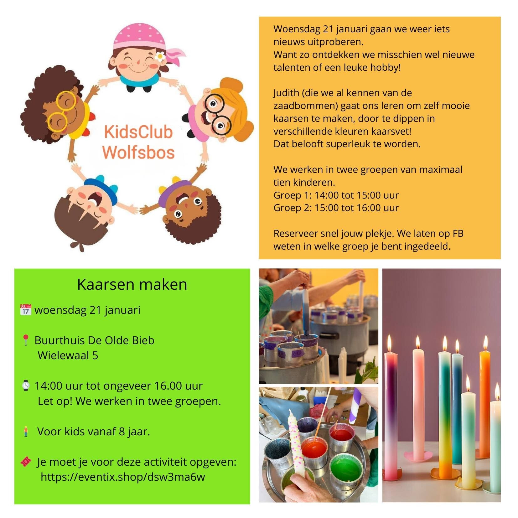 Flyer: Kidsclub Wolfsbos Kaarsen maken 21 januari