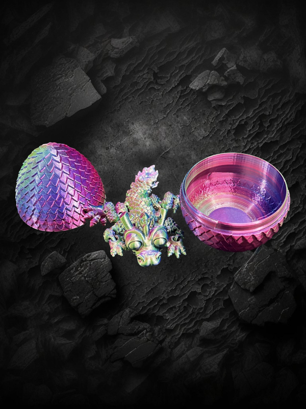 3D-Printed Rainbow Articulated Baby Dragon & Egg Set