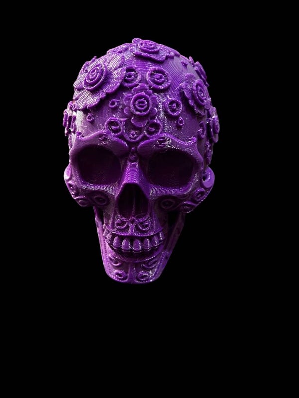 3D Printed Ornate Floral Sugar Skull Decor (10cm Tall)