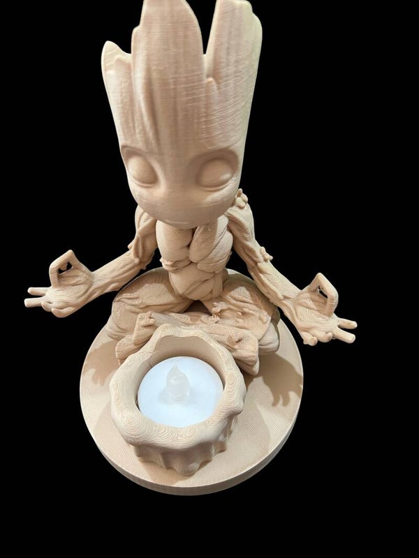 3D Printed Meditating Baby Groot Tea Light & Candle Holder 14cm