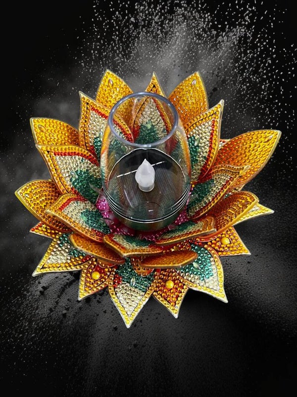 Radiant Lotus Flower Diamond Art LED Candle Holder – Stunning Centerpiece