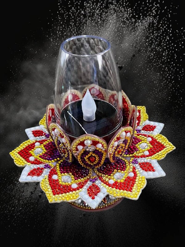 Royal Crown Mandala Diamond Art LED Candle Holder – Vibrant Table Centerpiece