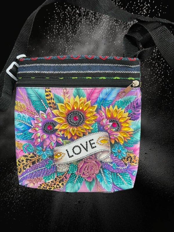 Vibrant Boho Sunflower "LOVE" Diamond Art Crossbody Shoulder Bag