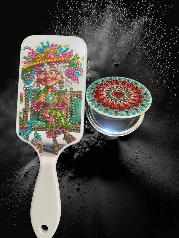 Diamond Art Hairbrush & Matching Compact Mirror Set