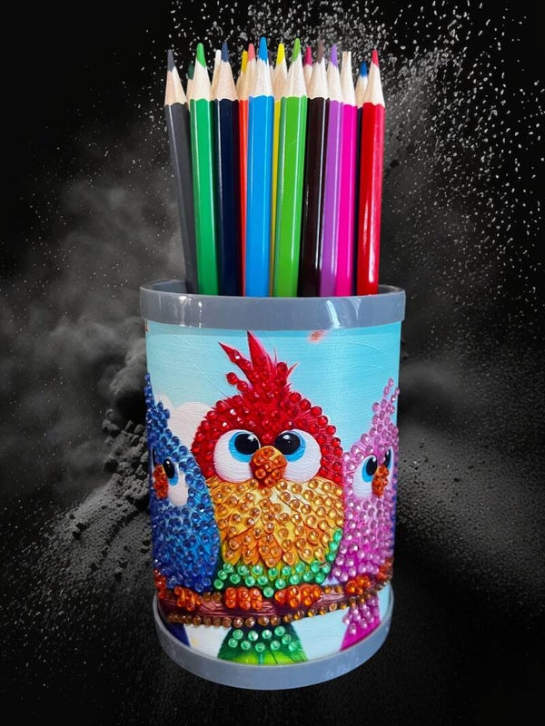 Whimsical Birds Diamond Art Desk Pencil Holder