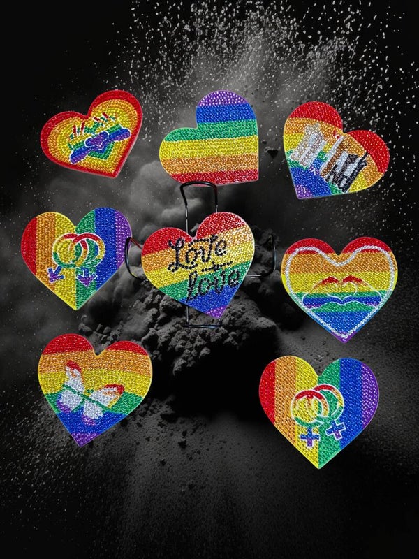 Set of 8 Pride Coasters with Holder