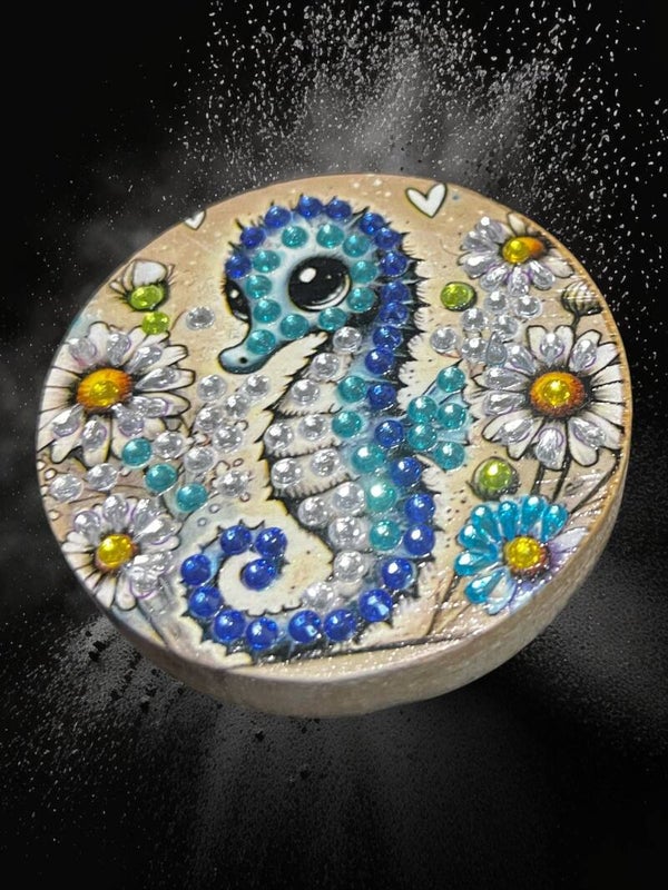 Coastal Seahorse Diamond Art Round Wooden Bottle Opener