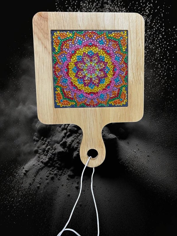 Vibrant Kaleidoscope Mandala Diamond Art Wooden Serving Paddle