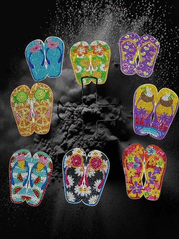 Tropical Flip-Flop Diamond Art Coaster Set with Holder (8-Piece)