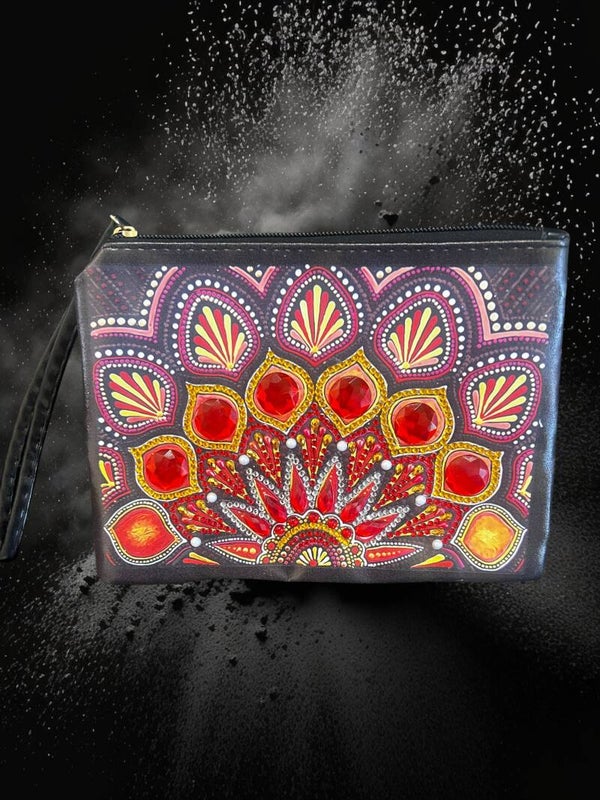 Stunning Brand New Red Peacock Mandala Diamond Painting Toiletries Bag